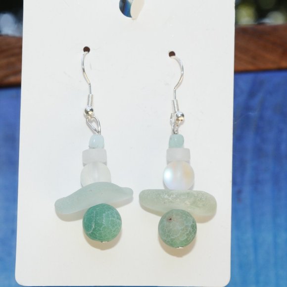 Ocean Tumbled Sea Glass Earrings - Picture 3 of 3